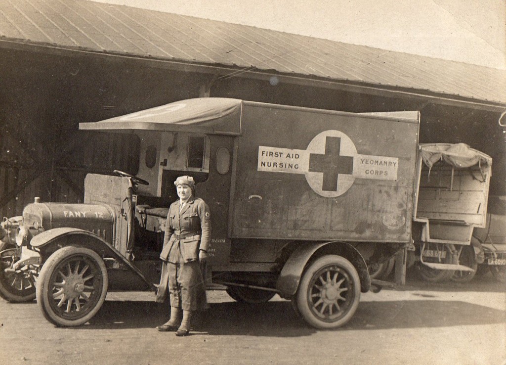 Evelyn Faulder MM by an Ambulance