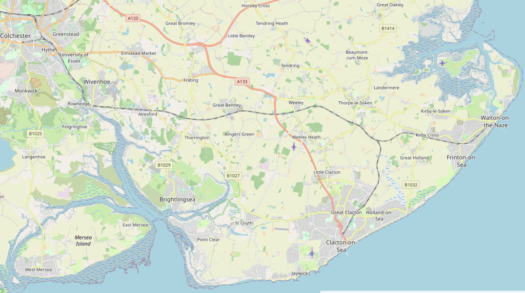 South East Essex showing Colchester and Thorpe-le-Soken