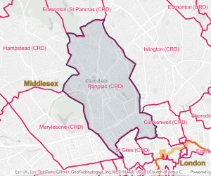 Pancras  Registration District (shaded)  and neighbours as at 1851
From Family Search "1851 Jurisdictions"